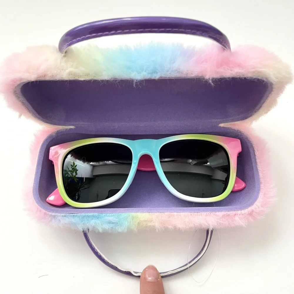 Girls Rainbow Sunglasses And Fuzzy Rainbow Unicorn Case Set!